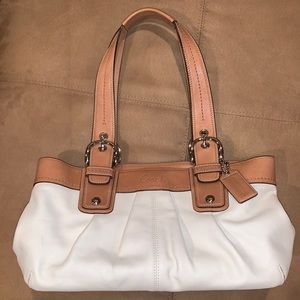 White and Tan Leather Coach Handbag